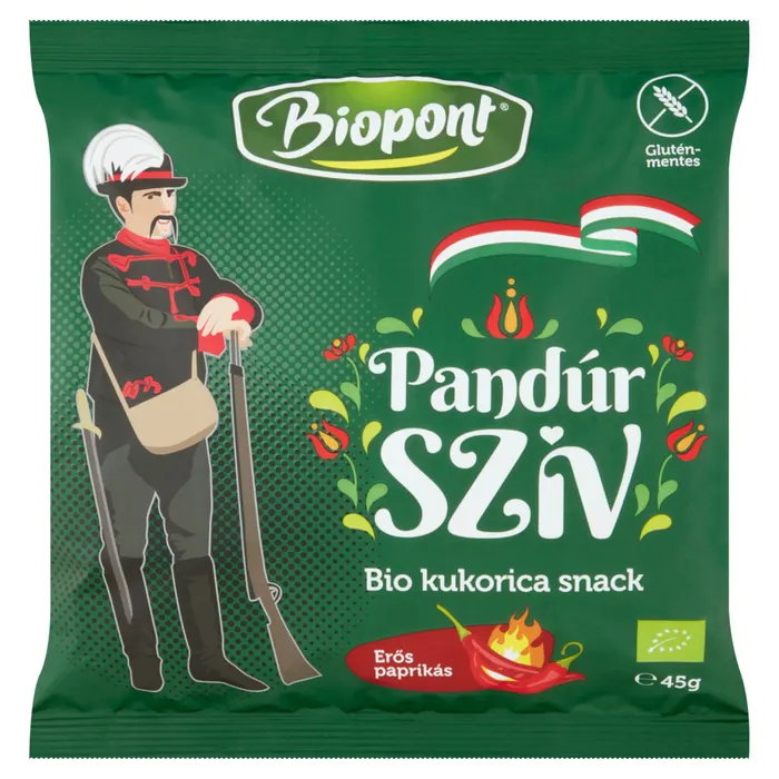 Biopont Pandúr Szív bio gluténmentes erős paprikás kukorica snack