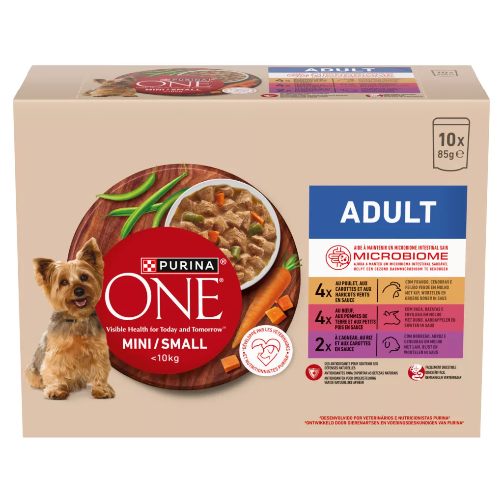 Purina One Mini Adult csirkével/marhával/báránnyal szószban nedves kutyaeledel
