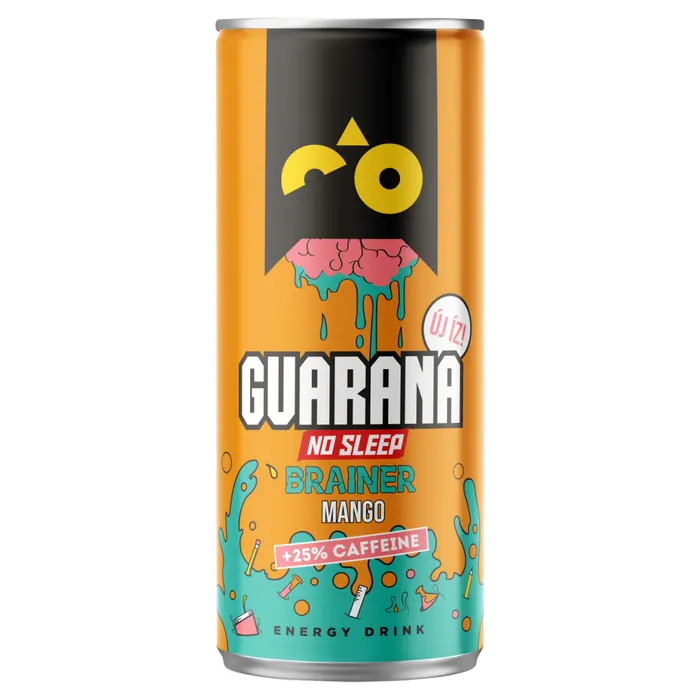 Guarana No Sleep Brainer mangó ízű, szénsavas, alkoholmentes ital koffeinnel és vitaminokkal