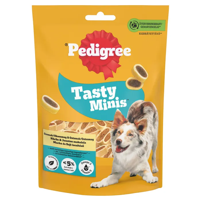 Pedigree Tasty Minis marha és sajt ízesítésű kiegészítő állateledel felnőtt kutyák számára