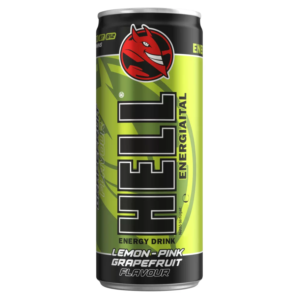 HELL citrom- és rózsaszín grapefruitízű, koffeintartalmú, szénsavas, alkoholmentes ital