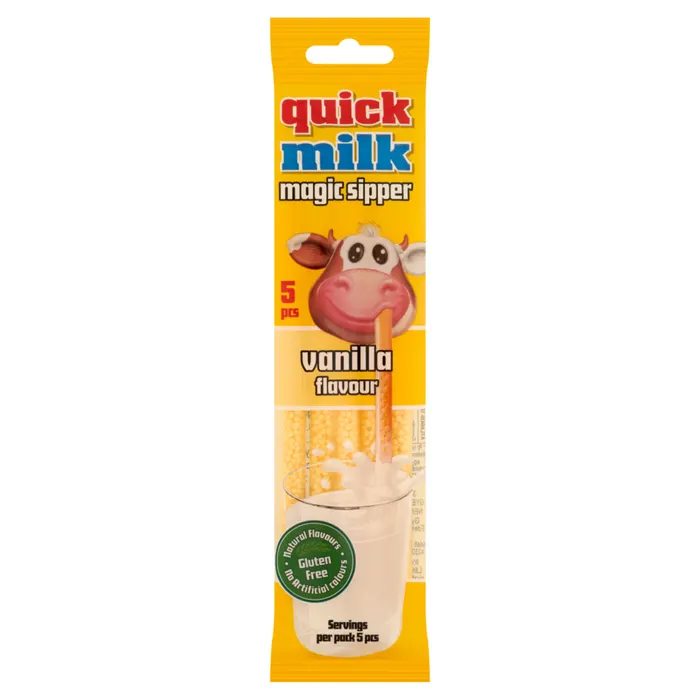 Quick Milk Magic Sipper vanília ízű cukordrazséval töltött szívószál