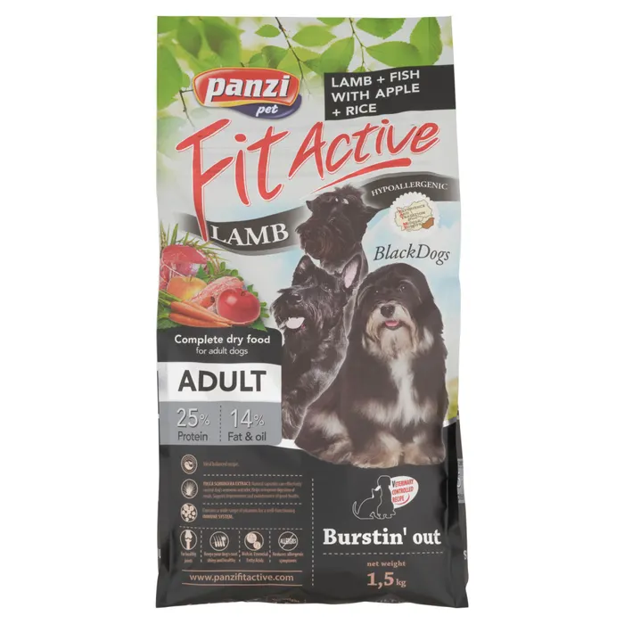 Panzi Fit Active Hypoallergenic teljesértékű szárazeledel fekete szőrű felnőtt kutyák számára