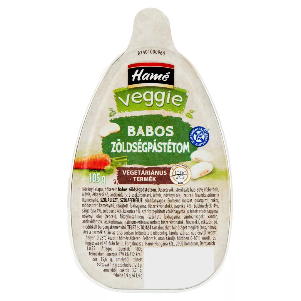 Hamé veggie zöldségpástétom babos