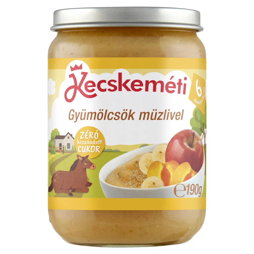 Kecskeméti gyümölcsök müzlivel bébidesszert 6 hónapos kortól