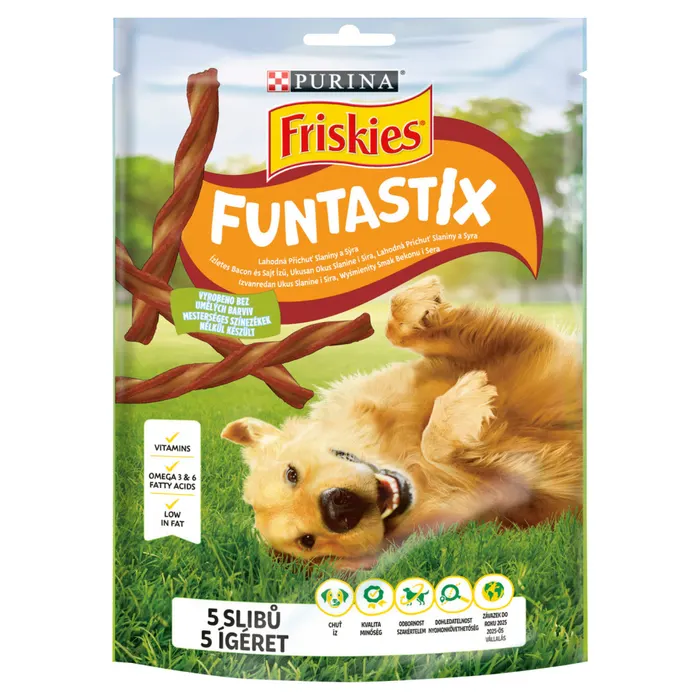 Purina Friskies Funtastix ízletes bacon és sajt ízesítésű kutya jutalomfalat
