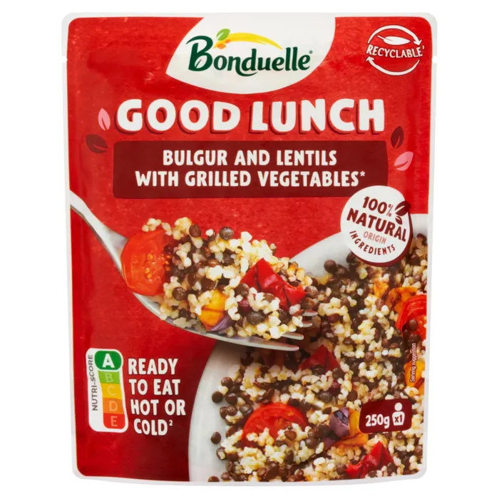 Bonduelle Good Lunch fekete beluga lencse, bulgur, zöldségek és koktélparadicsom keveréke