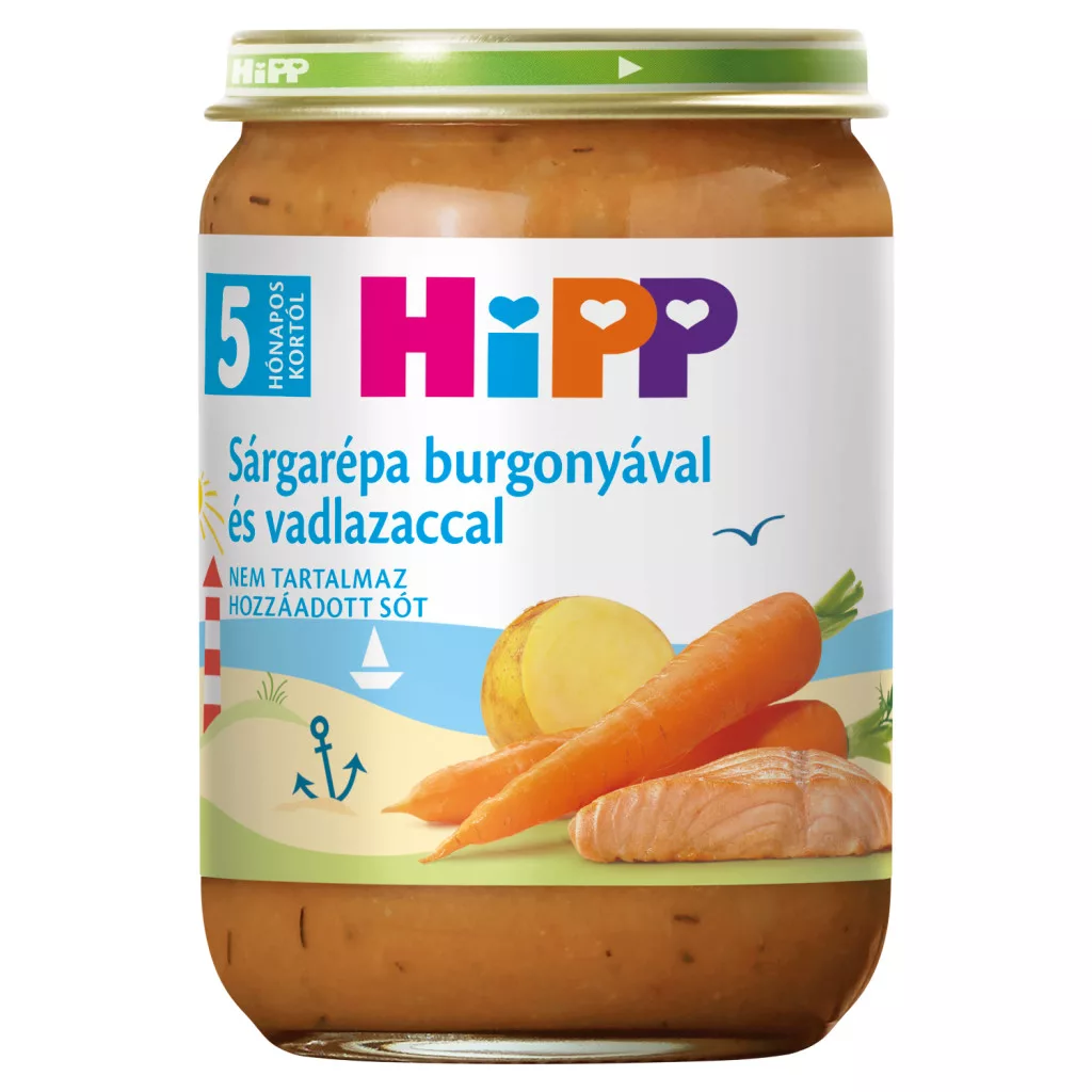 HiPP sárgarépa burgonyával és vadlazaccal bébiétel 5 hónapos kortól