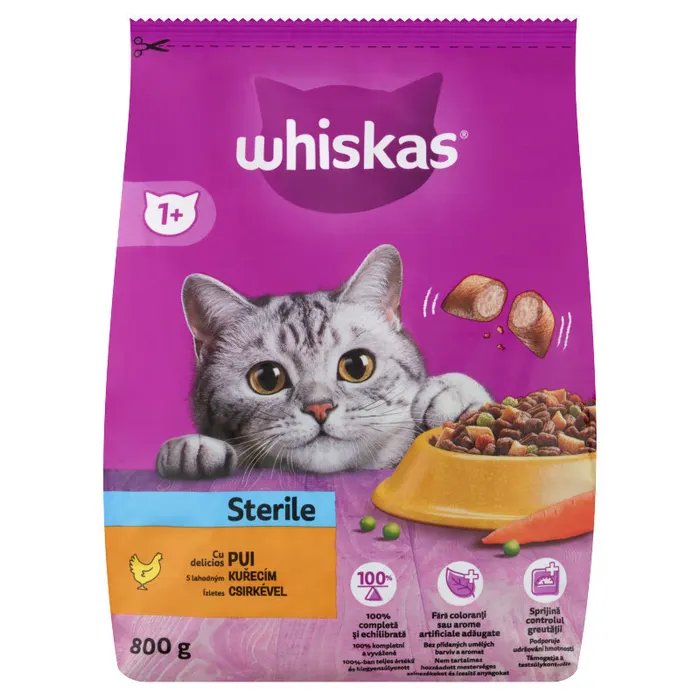 Whiskas Sterile teljes értékű szárazeledel felnőtt macskák számára csirkével
