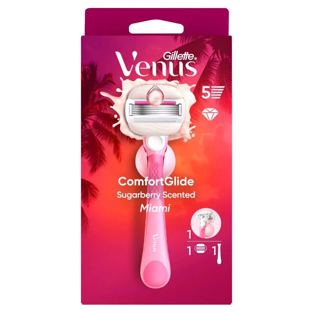 Gillette Venus ComfortGlide Miami Női Borotva Sugarberry Illattal Borotvabetét, Borotva