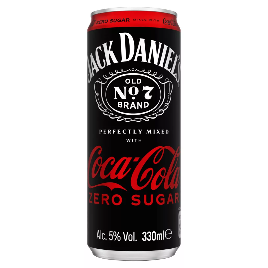Jack Daniel's Tennessee Whiskey és Coca Cola Zero Sugar alkoholos szénsavas ital 5%