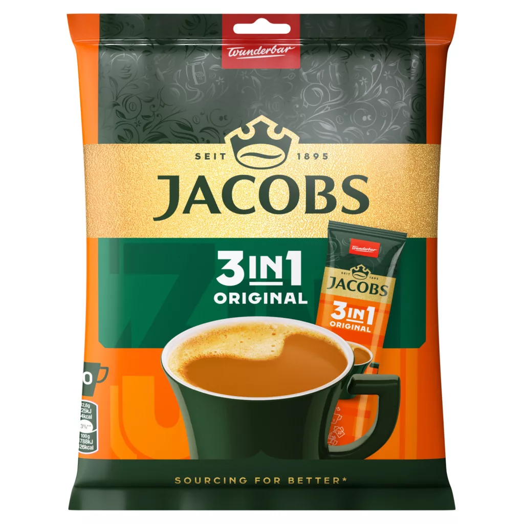 Jacobs 3in1 Original azonnal oldódó kávéitalpor kávéfehérítővel és cukorral