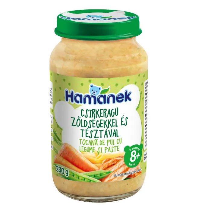 Hamánek bébiétel csirkeragu zöldségekkel tésztával menü 8hó+