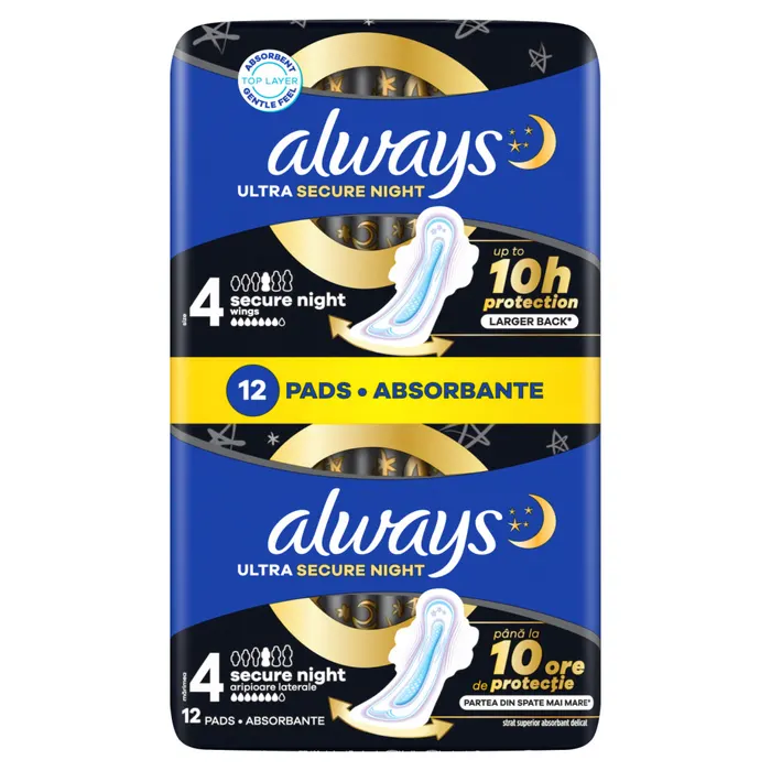 Always Ultra Secure Night Egészségügyi Betét (4-es Méret) Szárnyas Betét x 12]
