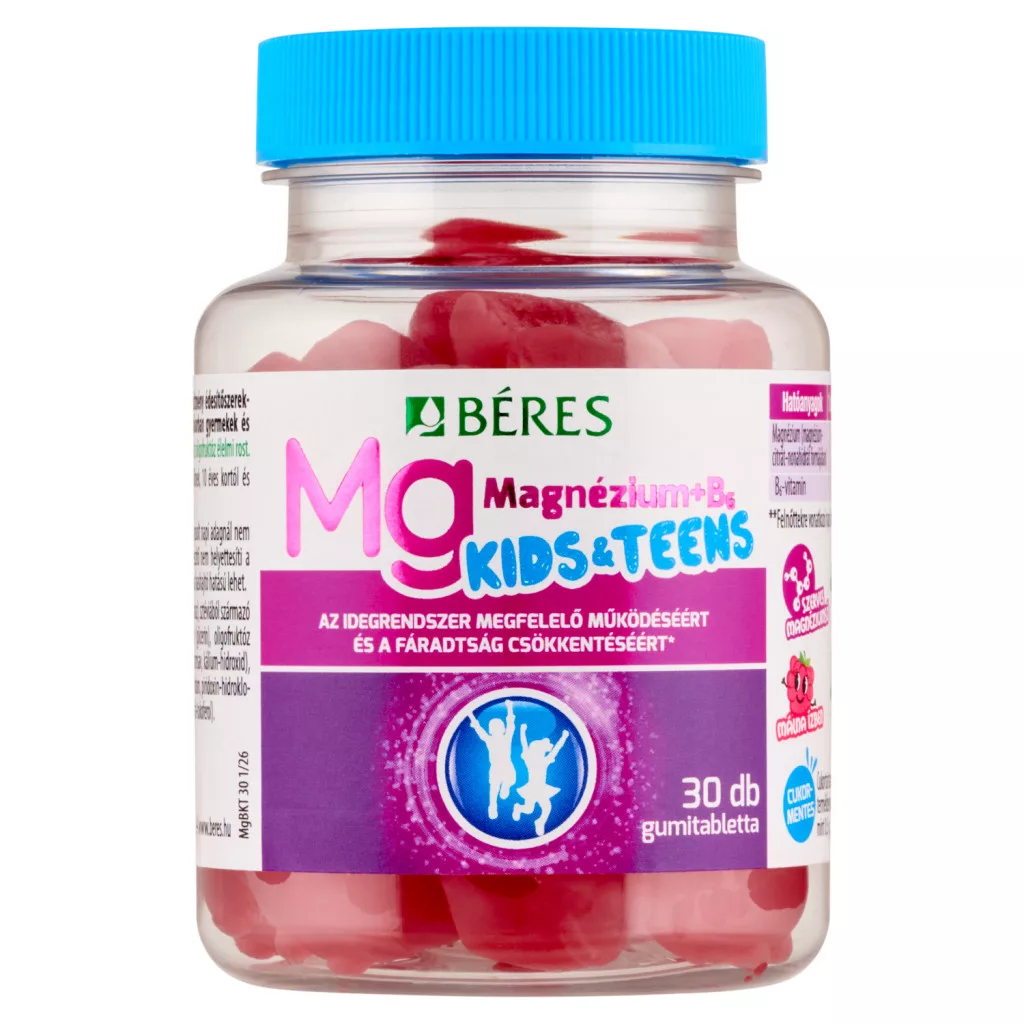 Béres Kids & Teens Magnézium + B₆ étrend-kiegészítő gumitabletta gyermekek és serdülők számára
