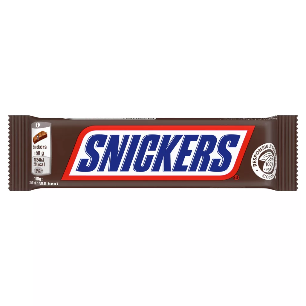 Snickers karamellás földimogyorós krémes szelet földimogyoró darabokkal tejcsokoládéba mártva