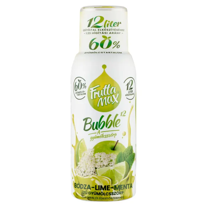 FruttaMax Bubble¹² bodza-lime-menta ízű gyümölcsszörp cukorral és édesítőszerekkel
