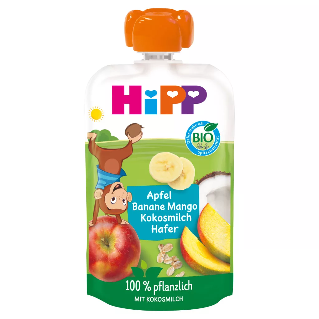 Hipp Hippis bébiétel alma-banán mangó kókusztejjel és zabbal