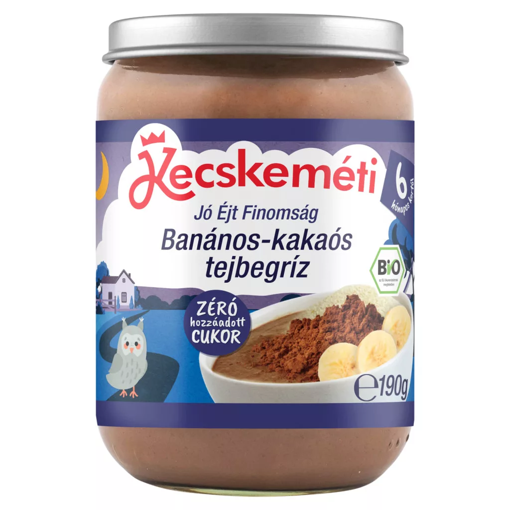 Kecskeméti bio tejbegríz banán kakaóval és búzadarával bébidesszert 6 hónapos kortól