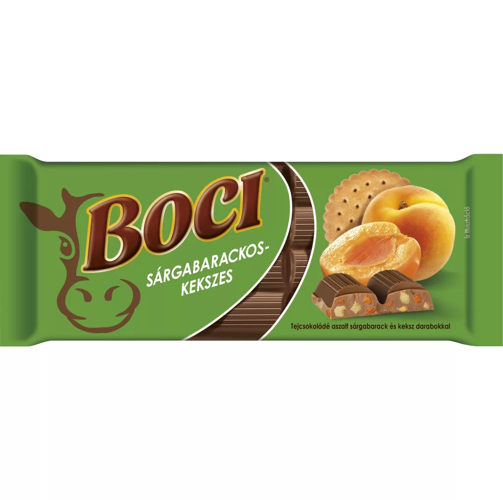 Boci táblás tejcsokoládé sárgabarackos kekszes