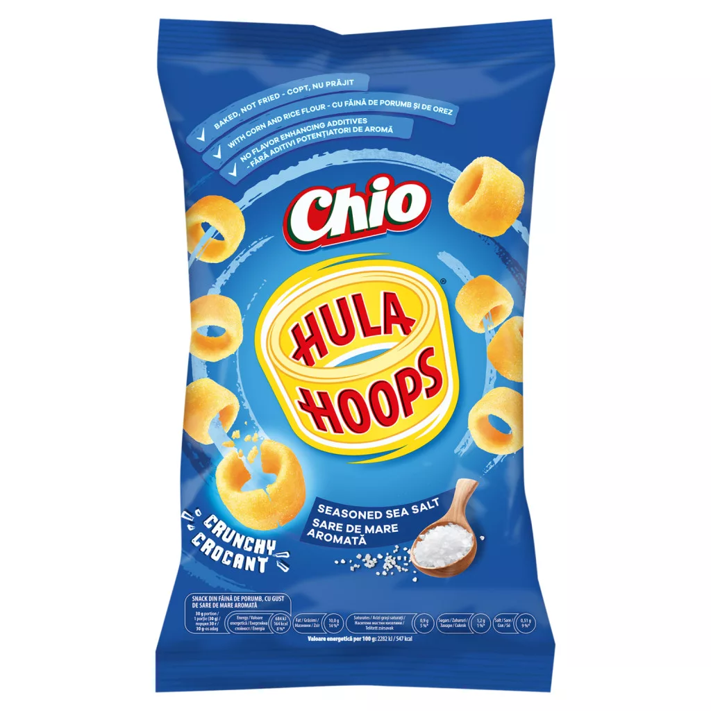 Chio Hula Hoops kukoricalisztből készült snack, fűszeres tengeri sóval