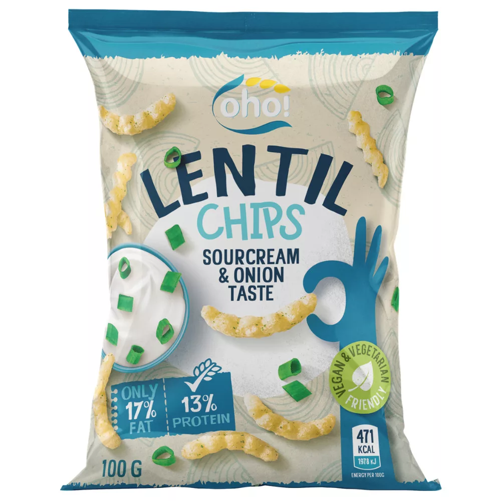 OHO! lencsechips vöröshagymás-tejfölös vegán