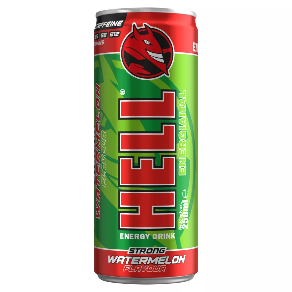 HELL Strong görögdinnye- és tuttifruttiízű, koffeintartalmú, szénsavas energiaital