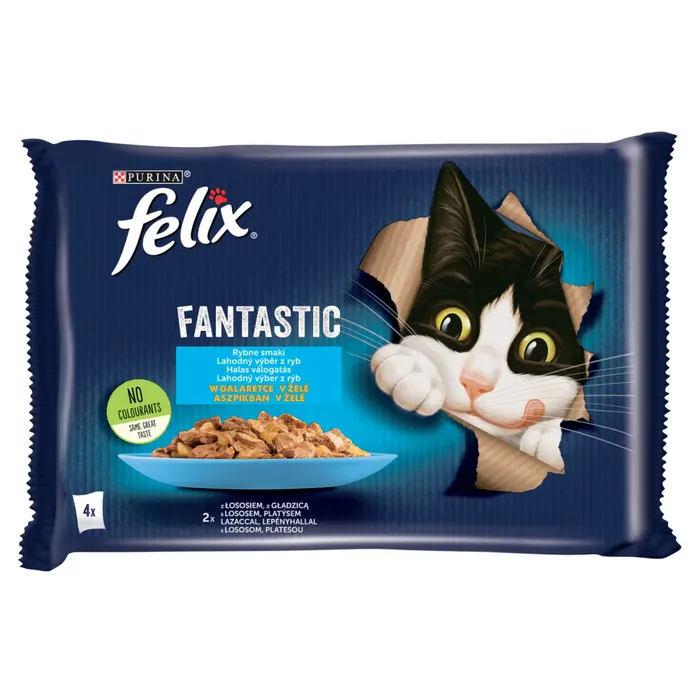 Purina Felix Fantastic lazaccal/lepényhallal aszpikban nedves macskaeledel