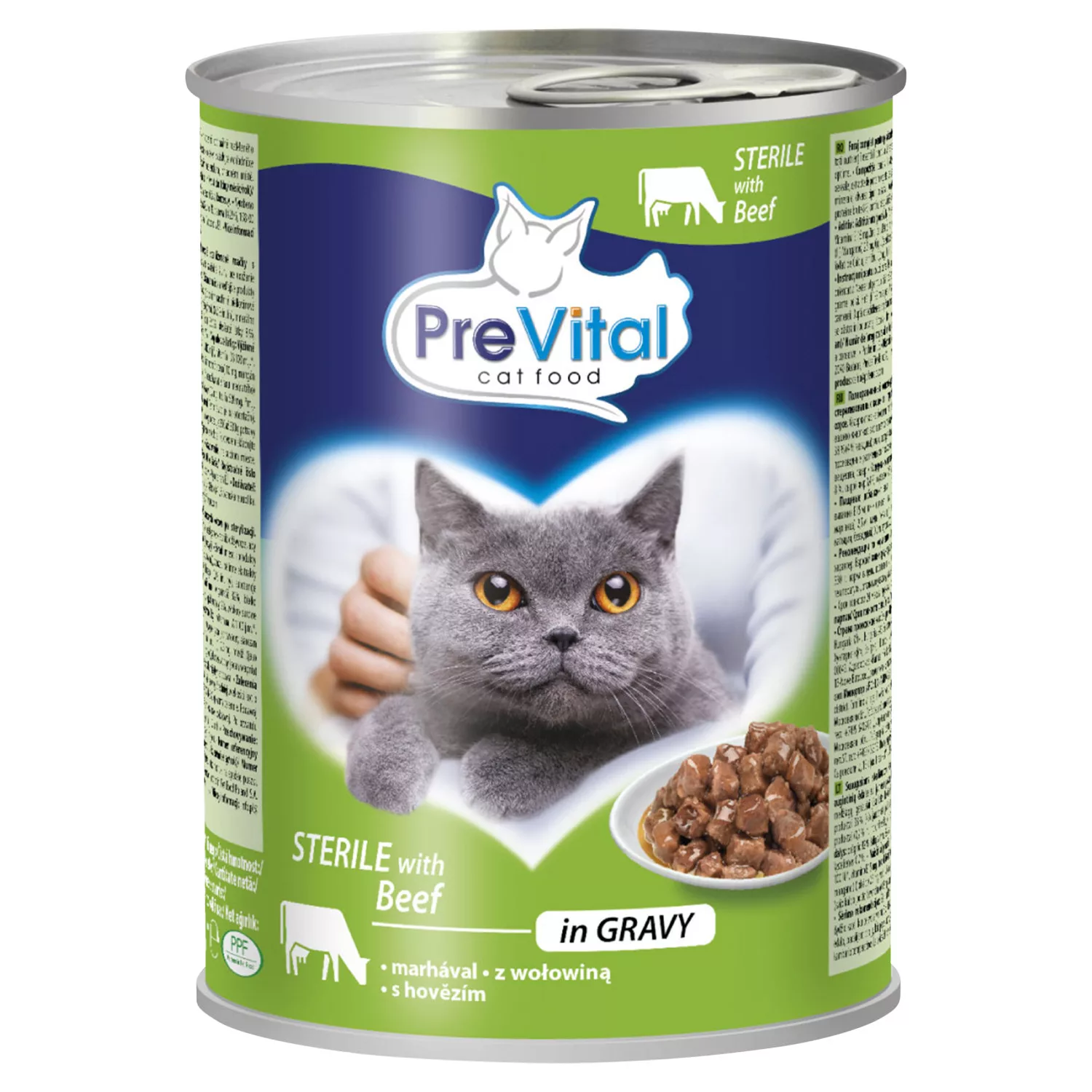 PreVital teljes értékű állateledel felnőtt, ivartalanított macskák számára marhával szószban