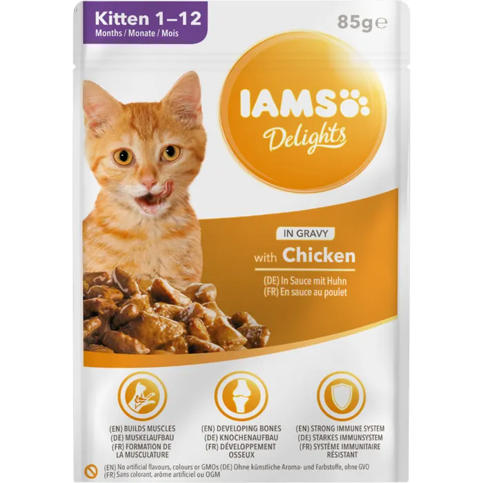 IAMS nedves macskaeledel junior csirkehúsban gazdag, szószban Delights