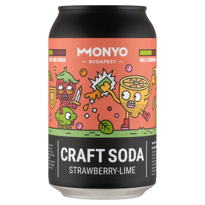 MONYO Craft Soda alkoholmentes szénsavas kraft üdítőital eperrel és lime-mal