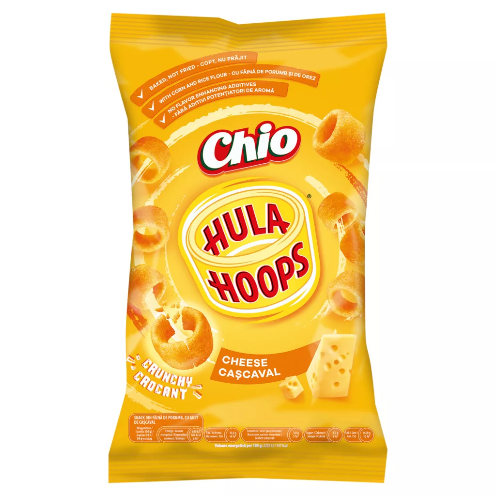 Chio Hula Hoops kukoricalisztből készült snack, sajtos ízű