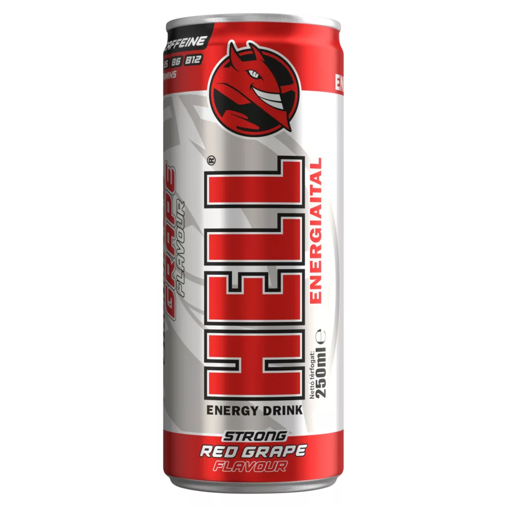 HELL Strong piros szőlő- és tuttifruttiízű koffeintartalmú, szénsavas ital