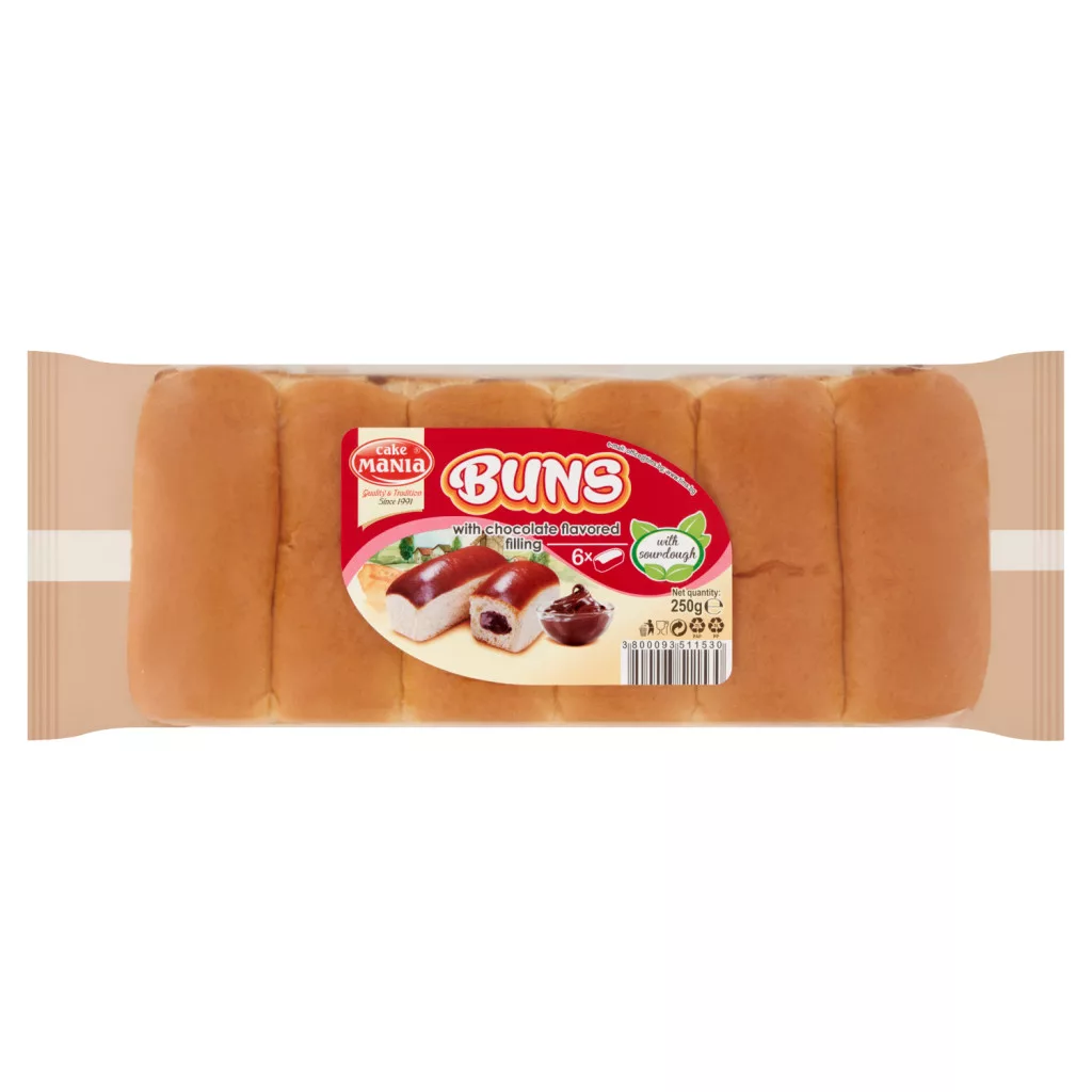 Cake Mania Buns csokoládé krémmel töltött molnárka kovásszal és csokoládés töltelékkel