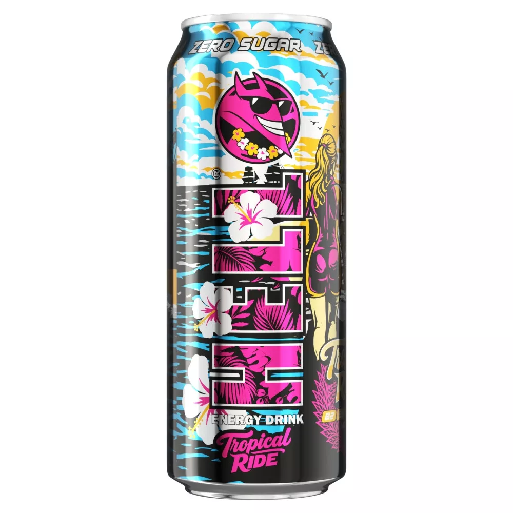 HELL Tropical Ride hibiszkusz- és mangosztánízű, koffeintartalmú, szénsavas energiaital