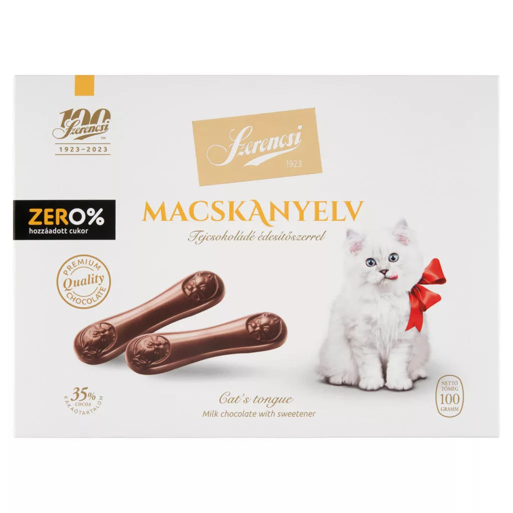 Szerencsi macskanyelv Zero maltitolos tejcsokoládé
