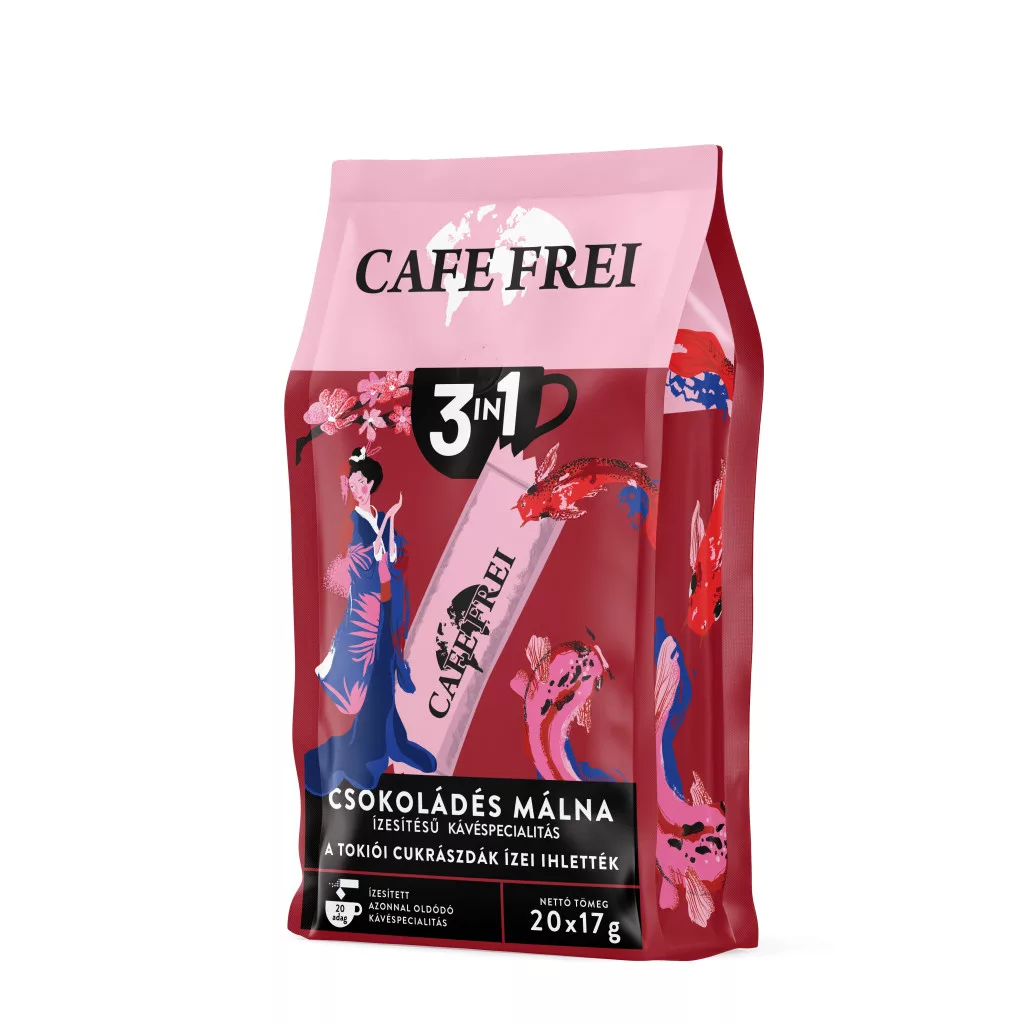 Cafe Frei 3in1 csokoládés málna ízesítésű azonnal oldódó kávéspecialitás
