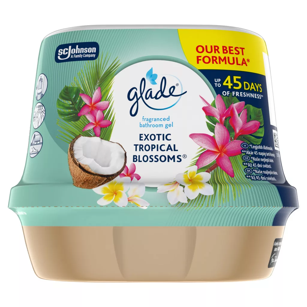 Glade légfrissítő zselé Exotic Tropical Blossoms fürdőszobai