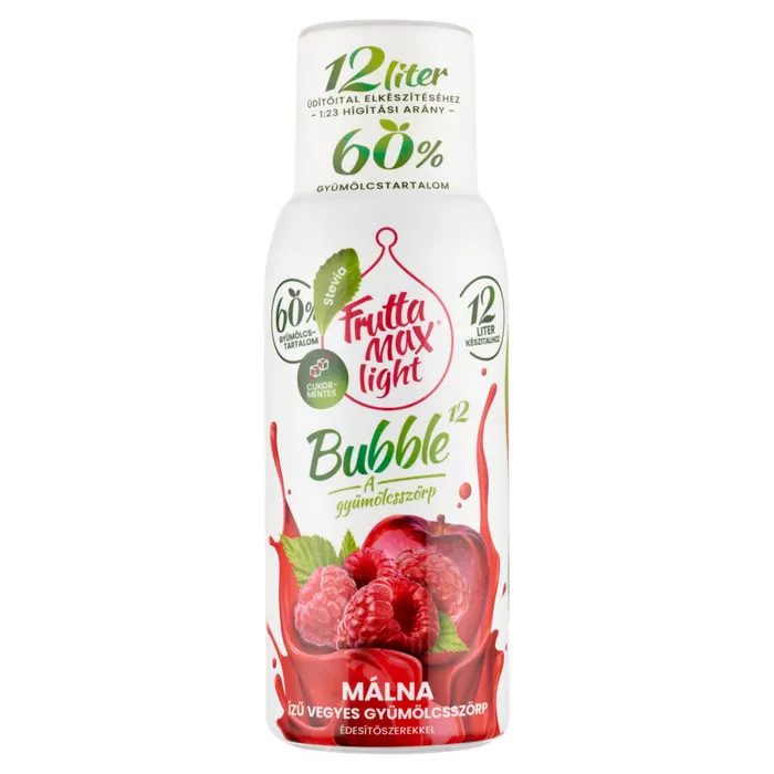 FruttaMax Bubble¹² Light málna ízű vegyes gyümölcsszörp édesítőszerekkel