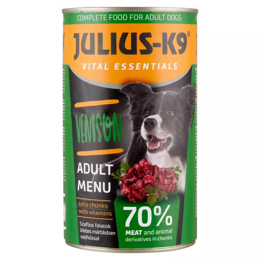 Julius-K9 teljes értékű állateledel felnőtt kutyák számára mártásban vadhússal