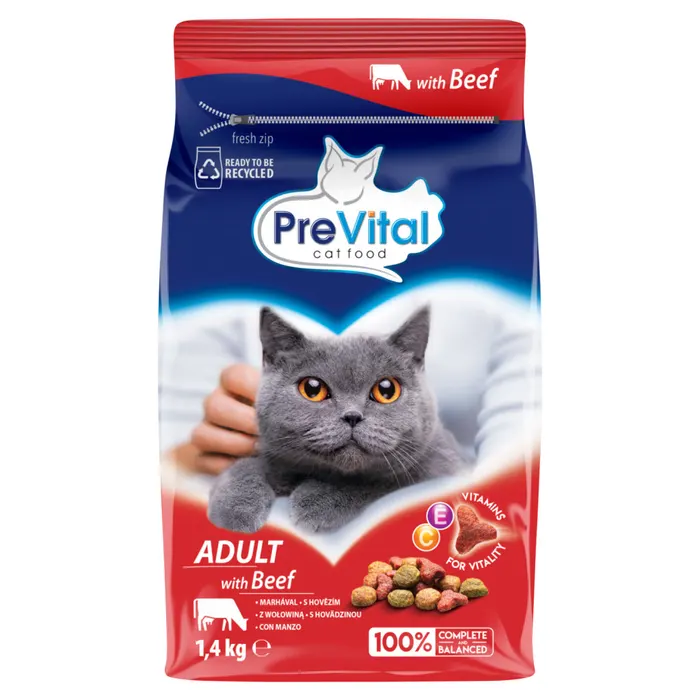 PreVital teljes értékű állateledel felnőtt macskák számára marhával