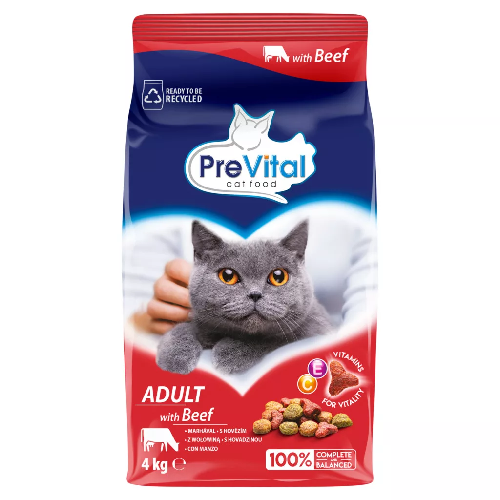 PreVital Teljes értékű állateledel felnőtt macskák számára marhával