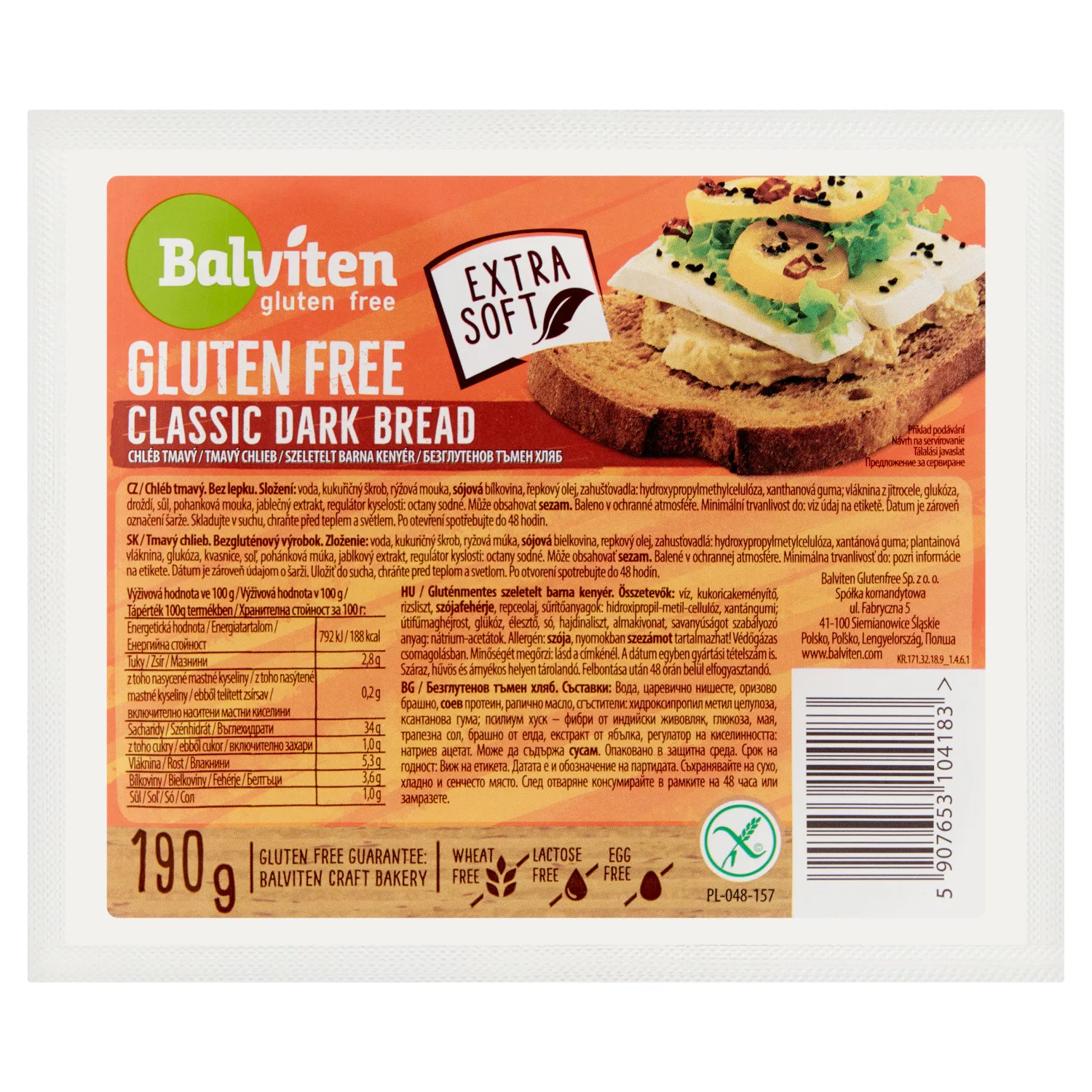 Balviten gluténmentes vegán szeletelt barna kenyér