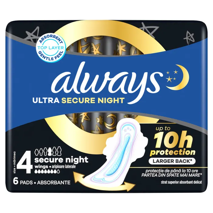 Always Ultra Secure Night Egészségügyi Betét (4-es Méret) Szárnyas Betét x 6]