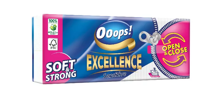 Ooops! Excellence papírzsebkendő -os 3 rétegű Sensitive Open&Close