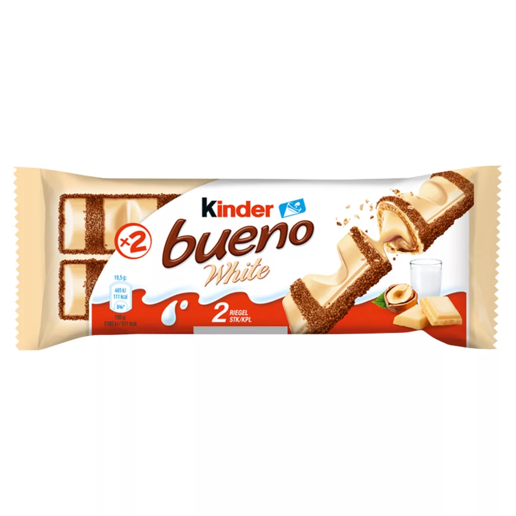 Kinder Bueno White fehércsokoládéval bevont ostya tejes-mogyorós krémmel töltve