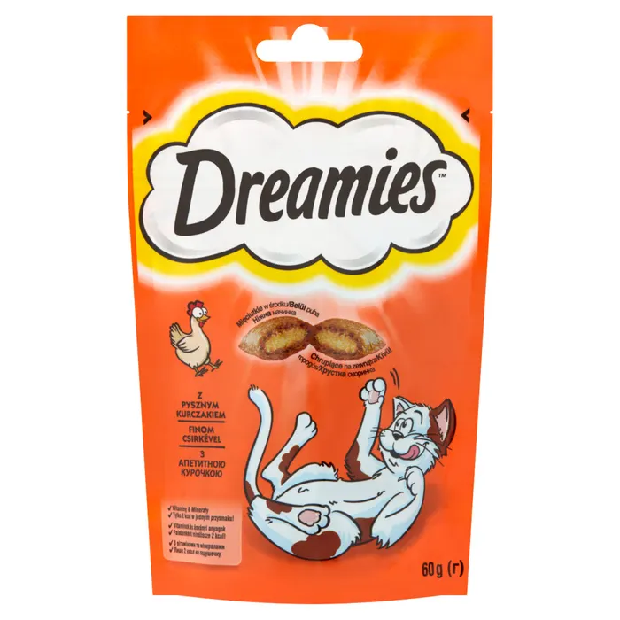 Dreamies kiegészítő macskaeledel csirkével felnőtt macskák & 8 hetesnél idősebb kölykök számára