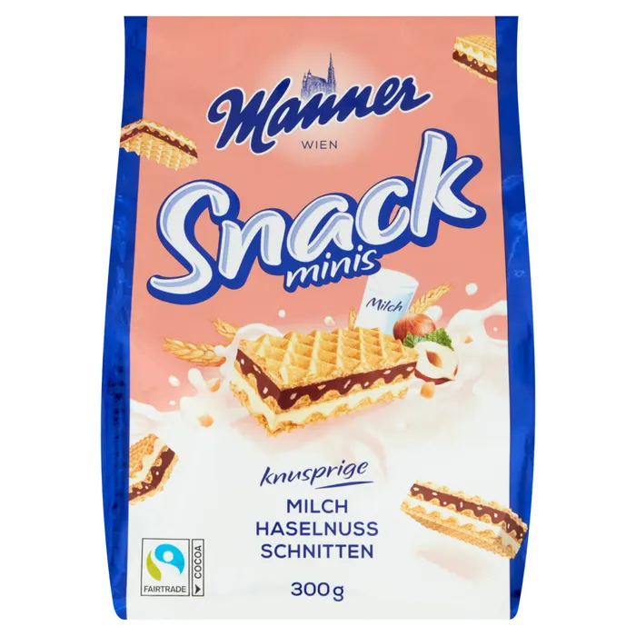 Manner Snack ostya mogyoró- és tejszín ízesítésű krémtöltelékkel