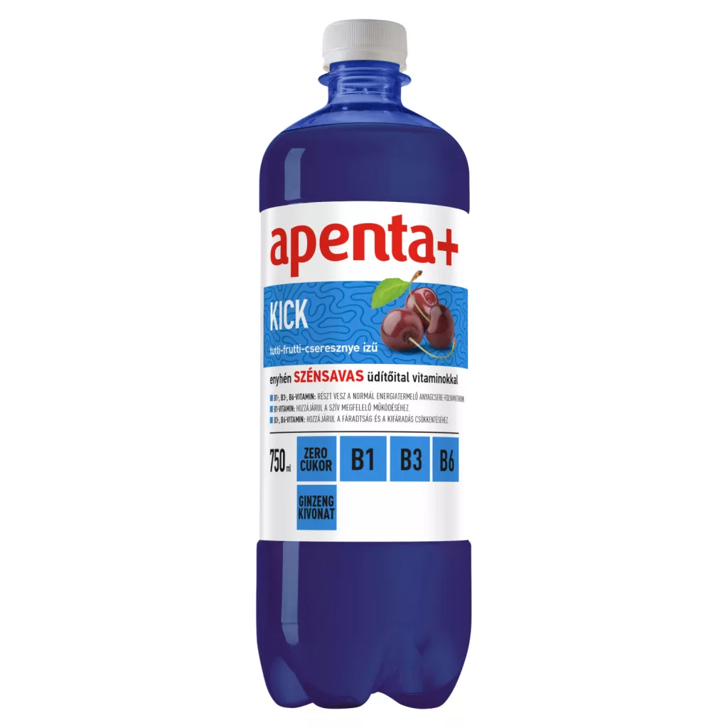 Apenta+ Kick tutti-frutti-cseresznye ízű, enyhén szénsavas energiamentes üdítőital