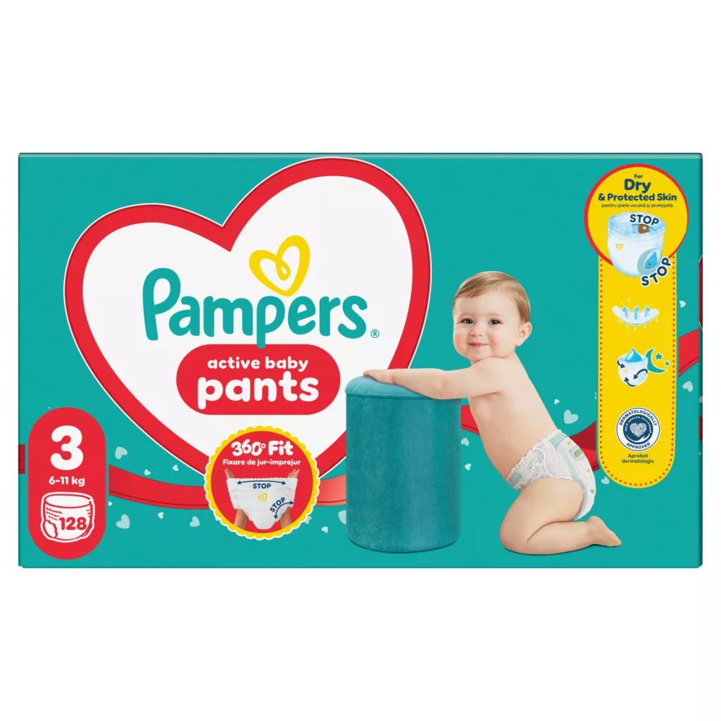 Pampers Active Baby Bugyipelenka, Méret 3, 128 Bugyipelenka, 6kg-11kg